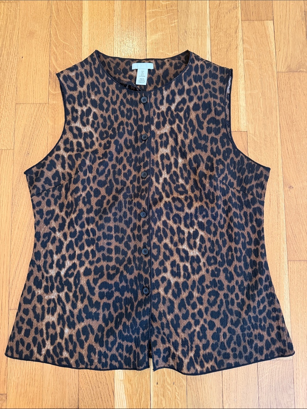 H&M Sleeveless Leopard Print Button-Front Top - Brown/Black